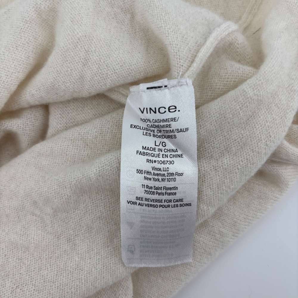 Vince Cashmere Crewneck Sweater Womens Large Cream Fair Rolled Hem Lightweight - Picture 3 of 9